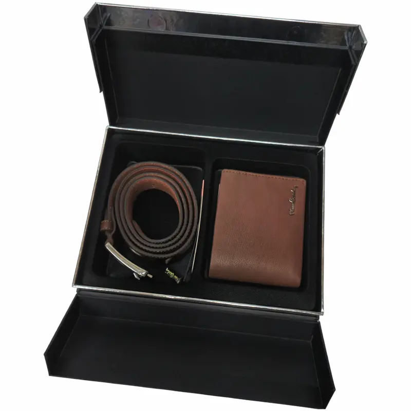 Pierre cardin, set de curea si portofel de piele 2 piese, maro, model cz001